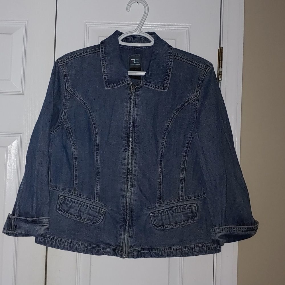 French Cuff Zipper front denim  jean jacket Sz L NWOT